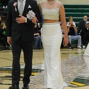 White Mid Drift Prom Dress